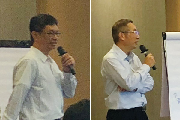 左圖：資訊室歐健和資深總監分享物聯網應用案例  右圖：家具產業運營中心廖登熙總經理提出震旦物聯網構想